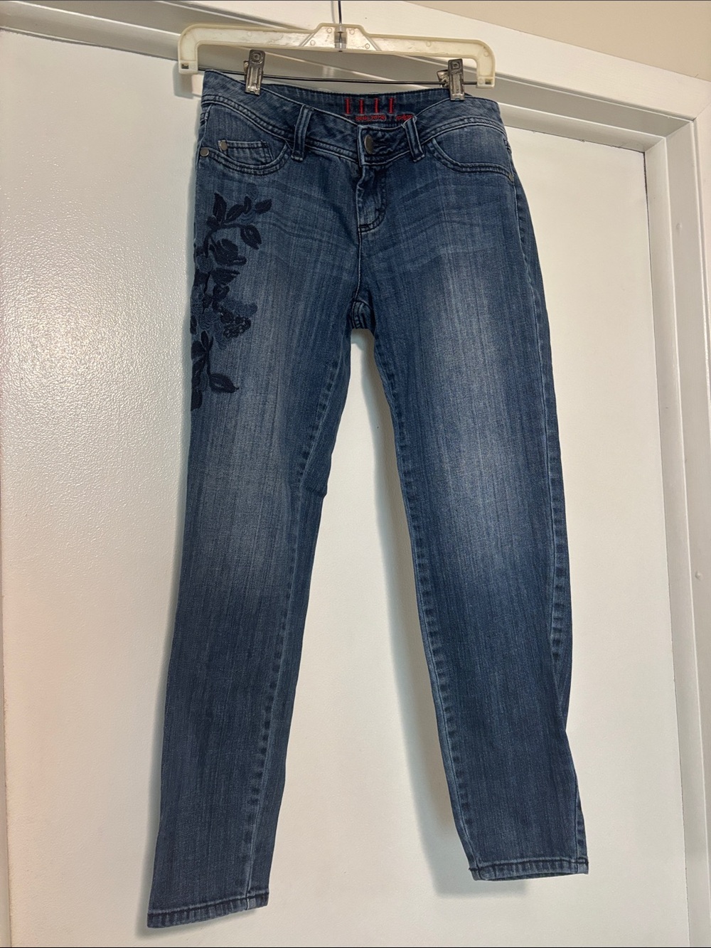 Elle Embroidered Slim Fit Women’s Jeans with blue flowers